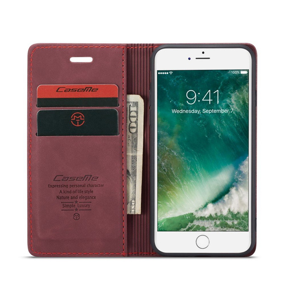 CASEME калъф за iPhone 7/8/SE 2020/SE 2022, Leather Wallet Case, бордо
