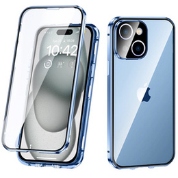Калъфът за iPhone 15, Magnetic Dual Glass, син