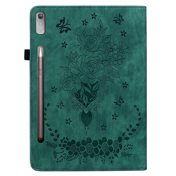 Калъф с капак за Lenovo Tab P12, flower, зелен