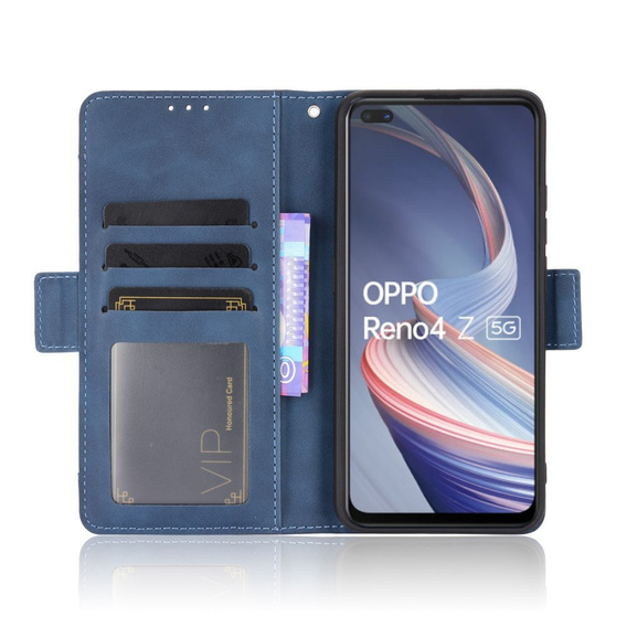 Калъф с капак за Oppo Reno 4 Z 5G, Card Slot, син