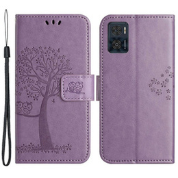 Калъф с капак за Motorola Moto E22 / E22i, Wallet, tree i sowy, лилав
