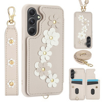 Калъфът за Samsung Galaxy A55 5G, Leather Flower Card Slot, бежов