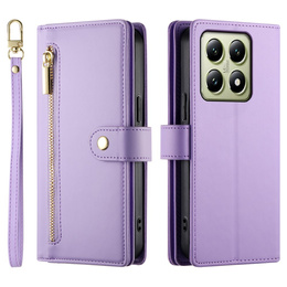Калъф с капак за Xiaomi 14T, Wallet Zipper Pocket, лилав