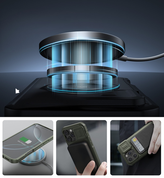 Брониран калъф за iPhone 16, Dexnor CamProtect MagSafe, зелен