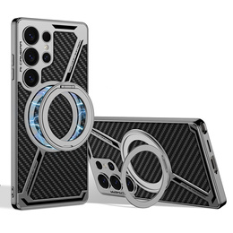 Калъф за Samsung Galaxy S25 Ultra, GKK Kickstand Ring, за MagSafe, carbon черен