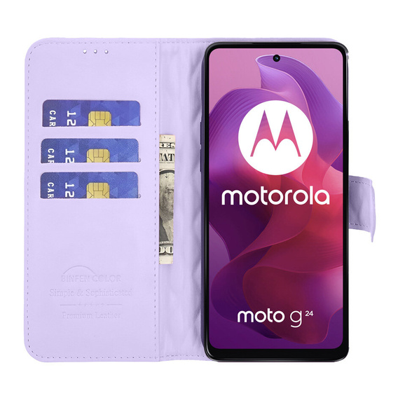 Калъф с капак за Motorola Moto G24 / G24 Power / G04, Rhombus Crossbody Leather, лилав