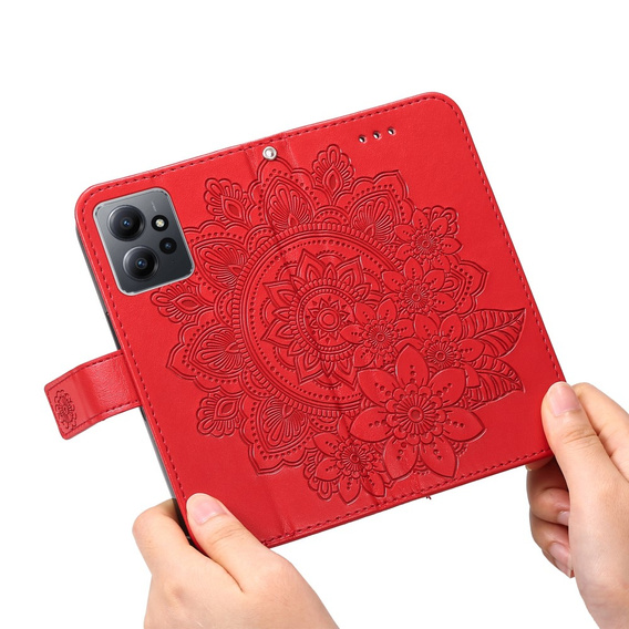 Калъф с капак за Xiaomi Redmi Note 12 4G, Mandala Flower, червен