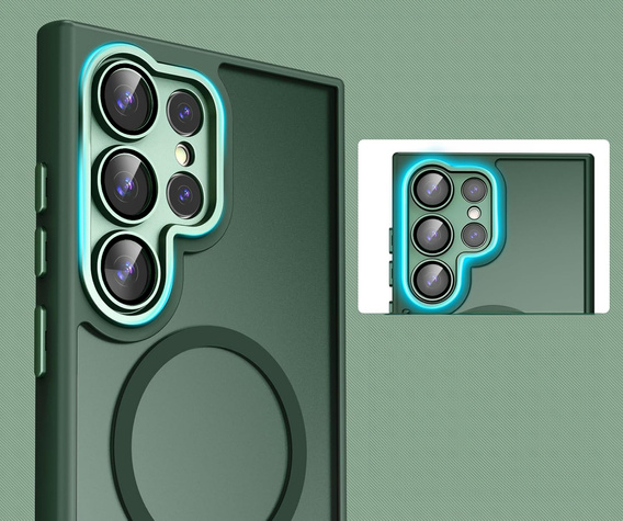 Калъф за Samsung Galaxy S25 Ultra, за MagSafe, ERBORD Matt Case, зелен + стъкло за екрана