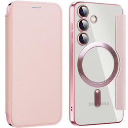 Калъф с капак за Samsung Galaxy S24, RFID Wallet MagSafe CamShield, розов