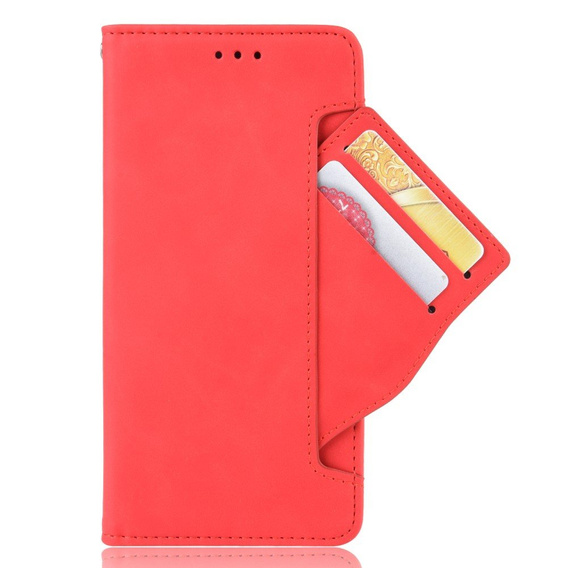 Калъф с капак за Xiaomi Redmi 10C, Card Slot, червен