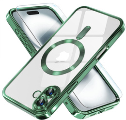 Калъф за iPhone 16, Electro MagSafe, зелен + стъкло за екран