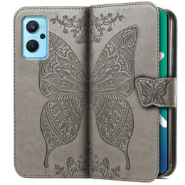 Калъф с капак за Realme 9i / Oppo A96, Butterfly, сив