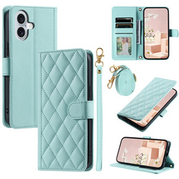 Калъф с капак за iPhone 16, Rhombus Crossbody Leather, зелен