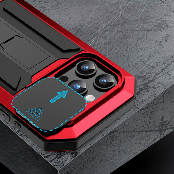 Калъф за iPhone 15 Pro Max, R-JUST CamShield Slide, брониран, червен / черен