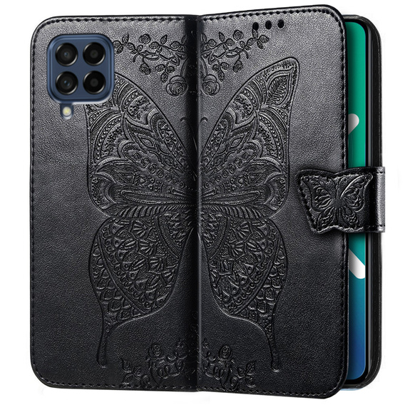 Калъф с капак за Samsung Galaxy M53 5G, Butterfly, черен