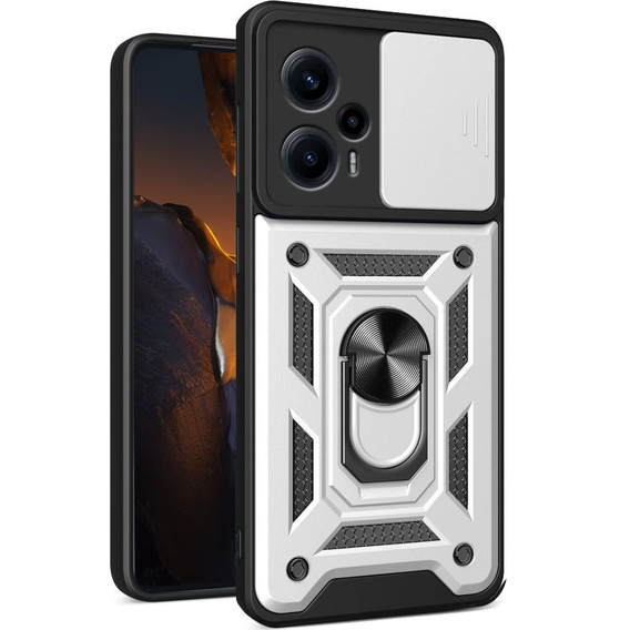 Брониран калъф за Xiaomi Poco F5, CamShield Slide, сребърен