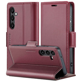 Калъф за Samsung Galaxy A55, ERBORD Glossy Litchi, портфейл с капак, червен