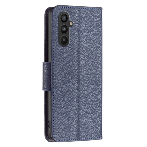 Калъф с капак за Samsung Galaxy A25 5G, Wallet Litchi Leather, тъмносин + 9H стъкло