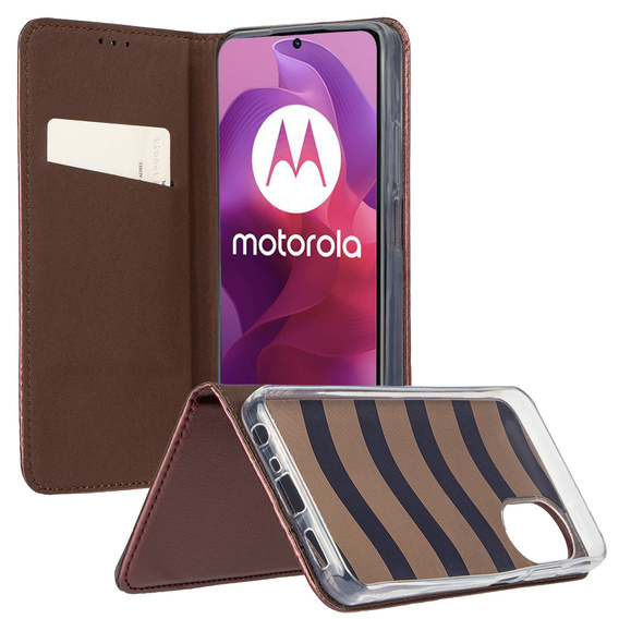 Калъф с капак за Motorola Moto G04 / G24 / G24 Power, Smart Magnetic, бордо + 9H стъкло