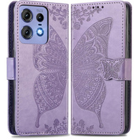 Калъф с капак за Motorola Edge 50 Pro, Butterfly, лилав