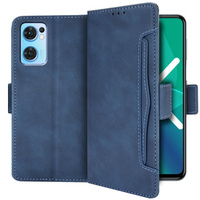 Калъф с капак за Oppo Reno7 5G, Card Slot, син