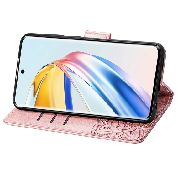 Калъф с капак за Honor Magic 6 Lite 5G, Butterfly, розов rose gold