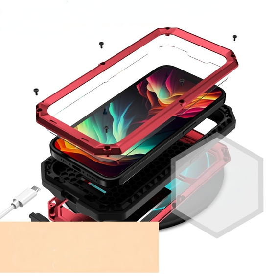 Калъф за iPhone 15 Pro Max, R-JUST CamShield Slide, брониран, червен / черен