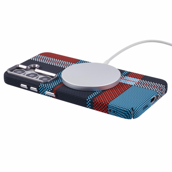 Калъфът за Samsung Galaxy S25, Carbon Fiber MagSafe, синьо / червено