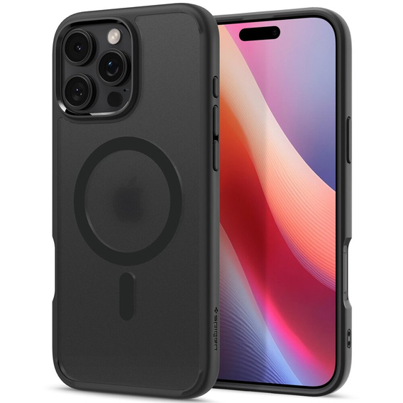 Калъфът MagSafe Spigen за iPhone 16 Pro Max, Ultra Hybrid, прозрачен / черен + 9H закалено стъкло