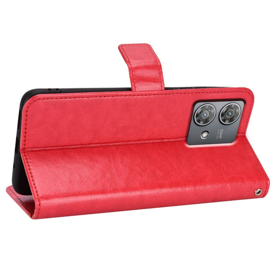 Калъф с капак за Motorola Edge 40 Neo, Crazy Horse Wallet, червен