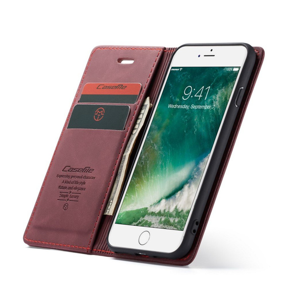 CASEME калъф за iPhone 7/8/SE 2020/SE 2022, Leather Wallet Case, бордо