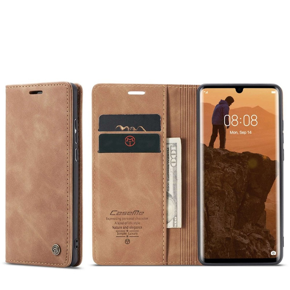 CASEME калъф за Huawei P30 Pro, Leather Wallet Case, кафяв