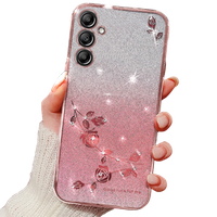 Калъф за Samsung Galaxy A15, Glitter Flower, розов rose gold + 9H стъкло