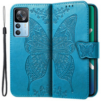 Калъф с капак за Xiaomi 12T / 12T Pro, Butterfly, син