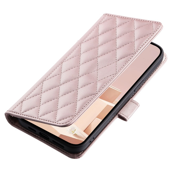 Калъф с капак за Samsung Galaxy S25, Rhombus Crossbody Leather, розов rose gold