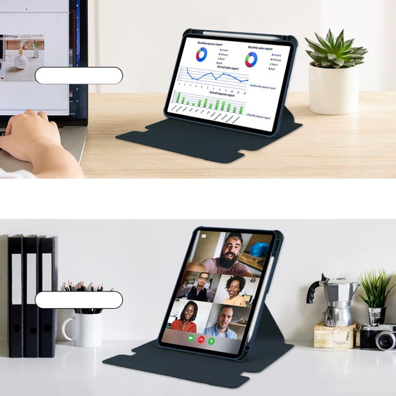 Калъф с клавиатура за iPad Pro 11" 2024 (5 gen.), Rotary 360° Leather, тъмносин