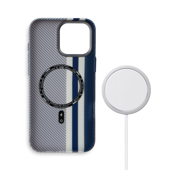 Калъфът за iPhone 14 Pro Max, Carbon Fiber MagSafe, син