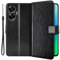 Калъф с капак за Realme C55, Crazy Horse Wallet, черен