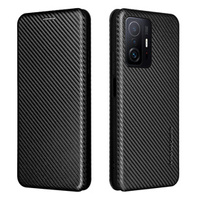 Калъф с капак за Xiaomi 11T / 11T Pro, Carbon Fiber Folio Flip, черен