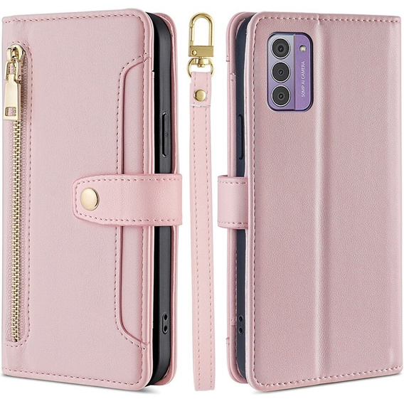 Калъф с капак за Nokia G42, Wallet Zipper Pocket, розов