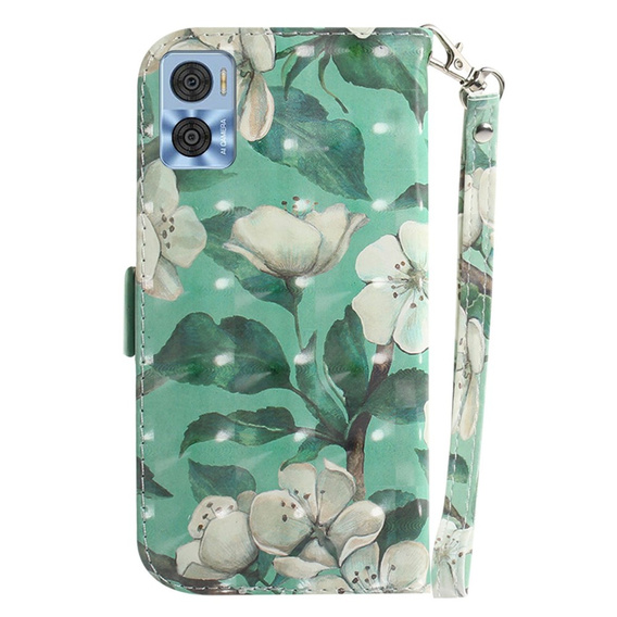 Калъф с капак за Motorola Moto E22 / E22i, Wallet, flowers, бял