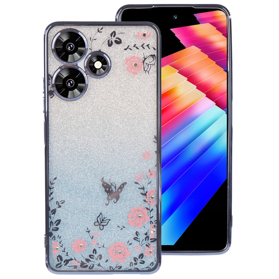 Калъф за Infinix Hot 30, Glitter Flower, син