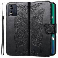 Калъф с капак за Motorola Moto E13, Butterfly, черен