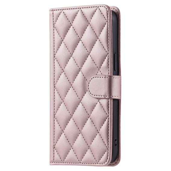 Калъф с капак за Samsung Galaxy S25, Rhombus Crossbody Leather, розов rose gold