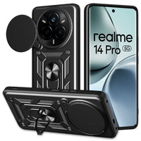 Брониран калъф за Realme 14 Pro 5G, CamShield Slide, черен