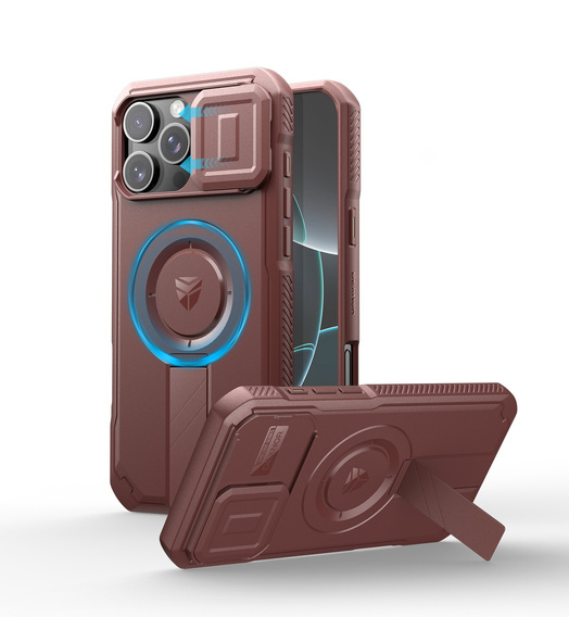 Брониран калъф за iPhone 16 Pro Max, Dexnor CamProtect MagSafe, червен
