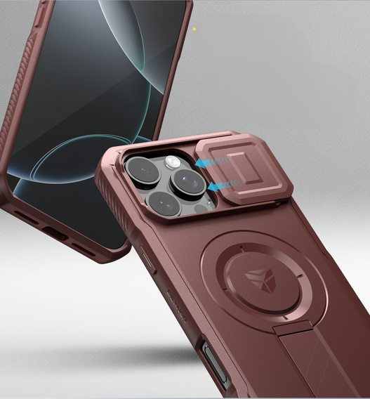 Брониран калъф за iPhone 16 Pro Max, Dexnor CamProtect MagSafe, червен