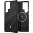 Чохол Spigen для Samsung Galaxy S25 Ultra, Enzo Aramid MagSafe, carbon черен + загартоване скло 9H
