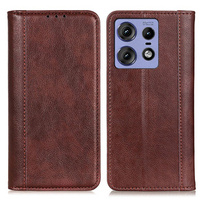 Калъф с капак за Motorola Edge 50 Pro, Split Leather, кафяв