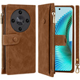 Калъф с капак за Honor Magic 6 Lite 5G, Wallet Zipper Pocket, кафяв